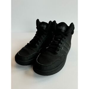 Adidas Hoops Mid Shoes Youth Sz 5 Triple Black Sneakers Trainers HR0228